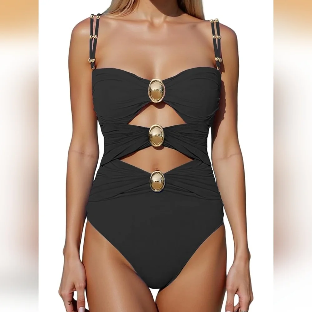 PLUS SIZE Black Strapless Cutout Swimsuit